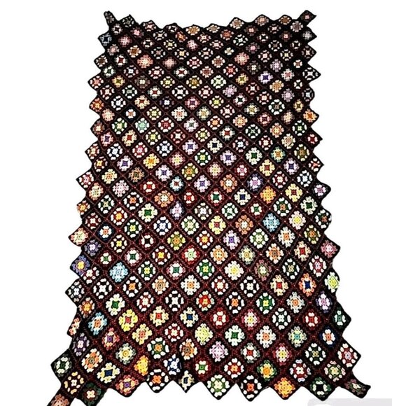 Vintage Granny Square Afghan Crochet Blanket Rosanne Bar 72x42 Multi Hand Made